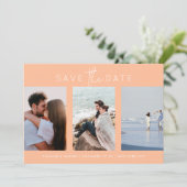 Elegante Multi Peach White Text Photo Sla de datum Save The Date (Staand voorkant)