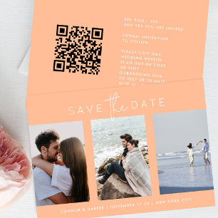 Elegante Multi Peach White Text Photo Sla de datum Save The Date