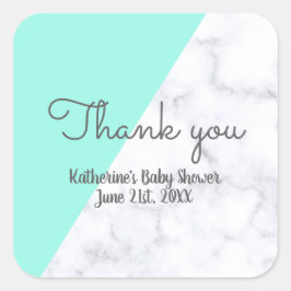 Elegante munt en wit marmer baby shower vierkante sticker