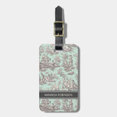 Elegante munt grijs toile de jouy bagagelabel (Voorkant verticaal)