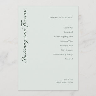 Elegante Muntgroene Trouwceremonie Programma
