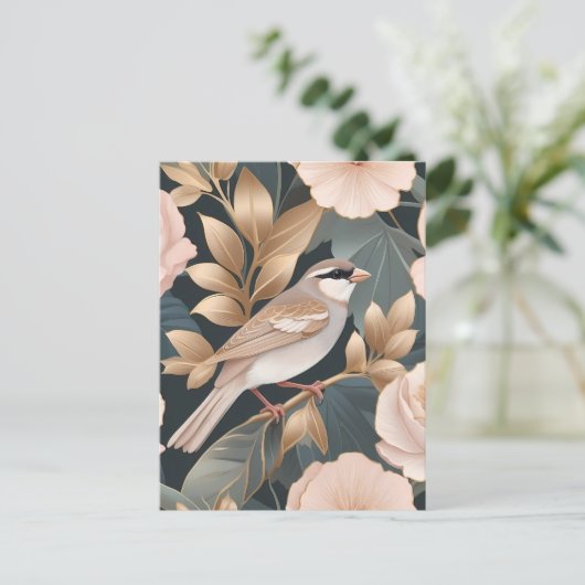 Elegante Mus Stoffig Roze en Gouden Bloemen Briefkaart (Staand voorkant)