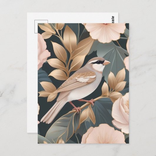 Elegante Mus Stoffig Roze en Gouden Bloemen Briefkaart (Voorkant / Achterkant)