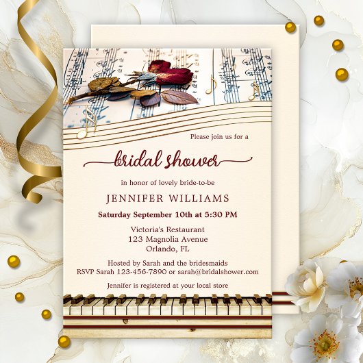 Élégante musique Rose Invitation de douche nuptial