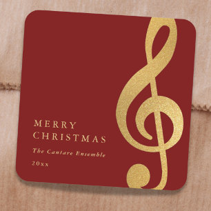 Elegante muzikale gouden vioolsleutel vrolijk kers vierkante sticker