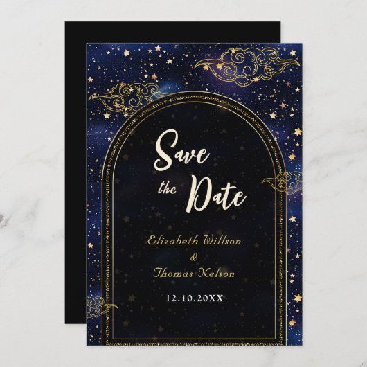 Elegante mystieke hemelse bruiloft save the date (Voorkant / Achterkant)