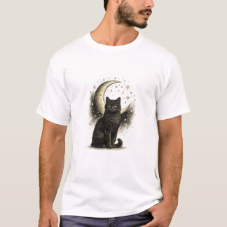 Elegante Mystieke Zwarte Kat Hemelse Kunst T-shirt