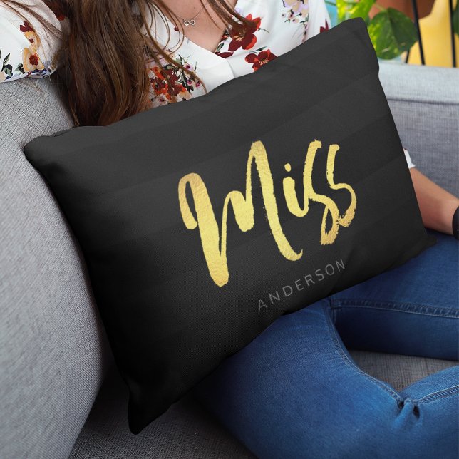 Elegante naam Faux Gold Miss Black Stripes Kussen (Creator heeft geüpload)