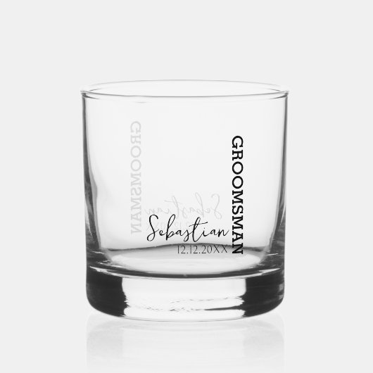 Elegante naam gepersonaliseerde bruiloft groomsman whisky glas (Voorkant)