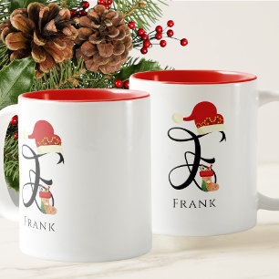 Elegante naam Initiaal Modern letter F Holiday Tweekleurige Koffiemok
