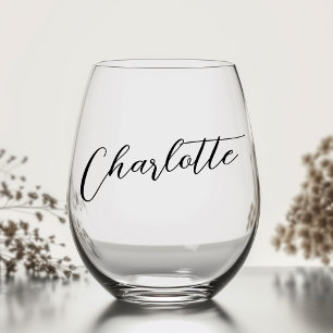 Elegante naam kalligrafie script wijnglas zonder voet