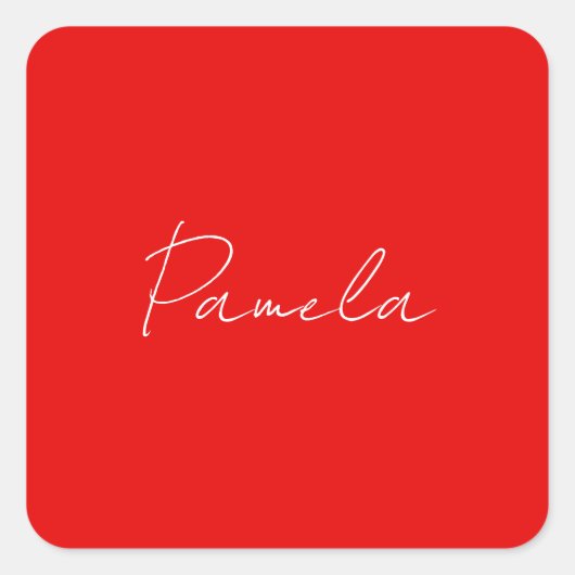 Elegante naam Minimalist Klassiek Warm Rood Vierkante Sticker (Voorkant)