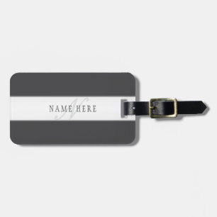 Elegante naam & monogram Donker- & lichtgrijs Bagagelabel