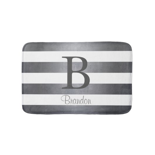 Elegante naam monogram gestreepte Grijs Badmat (Voorkant)