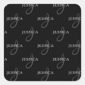 Elegante naam & Monogram | Zwart, Wit & Grijs Vierkante Sticker (Voorkant)