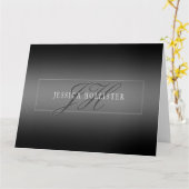 Elegante Naam & Monogrammed Initialen | Zwart & Gr Kaart (Gele Bloem)