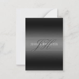 Elegante Naam & Monogrammed Initialen Zwart & Gr Notitiekaartje
