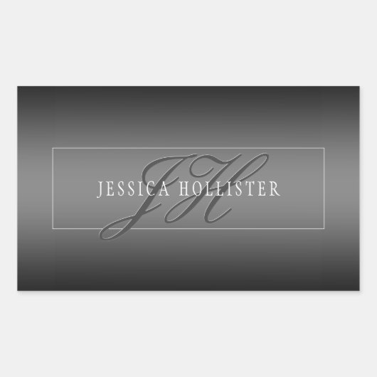 Elegante Naam & Monogrammed Initialen | Zwart & Gr Rechthoekige Sticker (Voorkant)