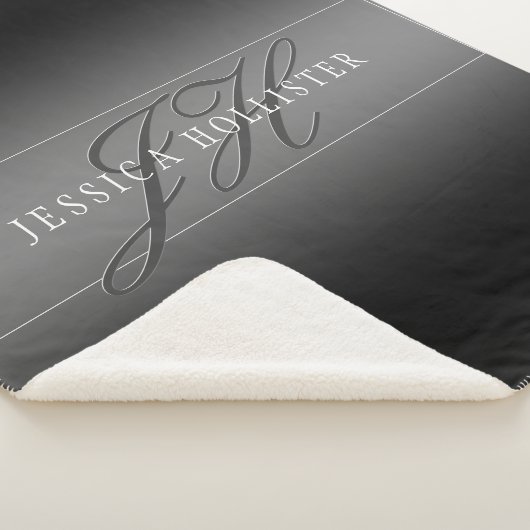 Elegante Naam & Monogrammed Initialen | Zwart & Gr Sherpa Deken (3/4)