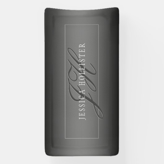 Elegante Naam & Monogrammed Initialen | Zwart & Gr Spandoek (Verticaal)