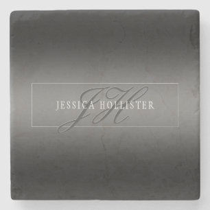 Elegante Naam & Monogrammed Initialen   Zwart & Gr Stenen Onderzetter