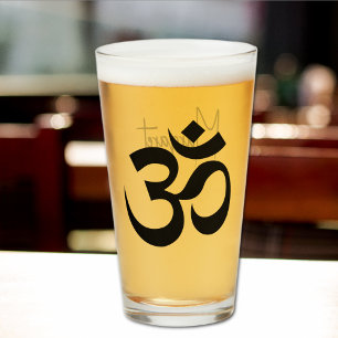 Elegante naam, zwart OM symbool 16oz pint bier Glas