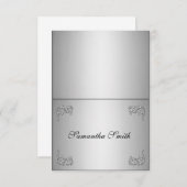 Elegante naamkaartjes_zilveren bloemenswirl kaart (Voorkant / Achterkant)