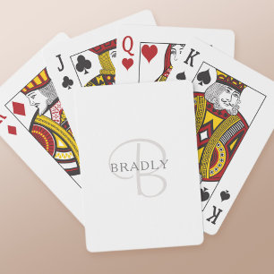 Elegante naammonogram Wit & Grijs Pokerkaarten