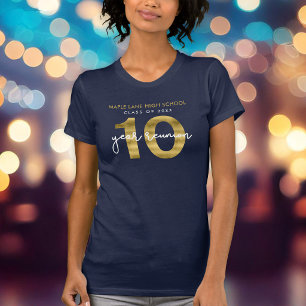 Elegante Nagemaakte Gouden 10 Jaar Reünie Klassent T-shirt