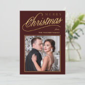 Elegante Nagemaakte Gouden Script Prettig Kerstmis Feestdagenkaart (Staand voorkant)