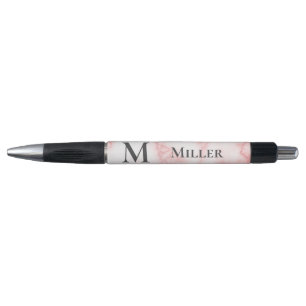 Elegante namaak roze marmeren initiaal monogram na pen