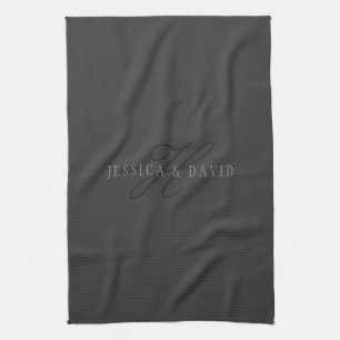 Elegante namen & Monogram   Donker & Lichtgrijs Theedoek