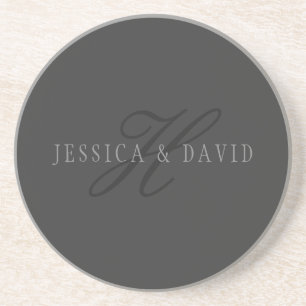 Elegante namen & Monogram Donker & Lichtgrijs Zandsteen Onderzetter