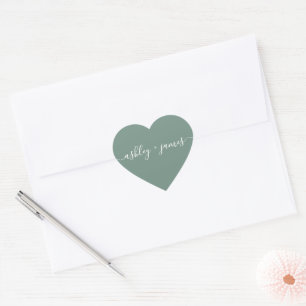 Elegante Namen Stof Groen Huwelijkszegel Hart Sticker