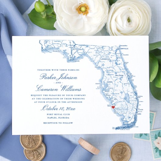 Elegante Napels Florida kaart bruiloft
