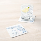 Elegante Napels Florida kaart bruiloft Vierkante Kartonnen Onderzetter (Insitu)