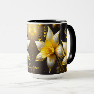 Elegante narcissen met gouden accenten, op maat ge mok