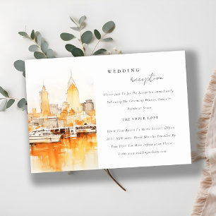 Elegante Nashville City Skyline bruiloft receptie Informatiekaartje