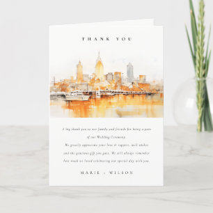 Elegante Nashville City Skyline Waterverf bruiloft Bedankkaart