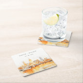 Elegante Nashville City Skyline Waterverf bruiloft Vierkante Kartonnen Onderzetter (Insitu)