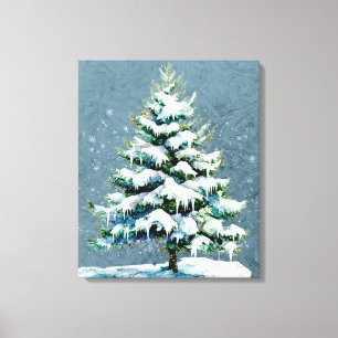 Elegante Natuur Snowy Spruce Wall Hanging Canvas Afdruk