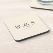 Elegante natuurlijke crème initiaal bruidsparen bier onderzetter (Linkerzijde)