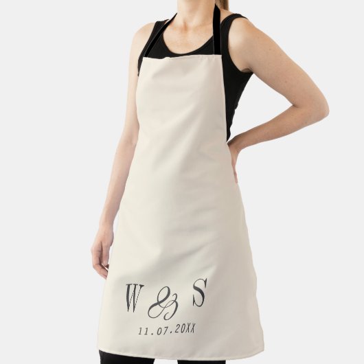 Elegante natuurlijke crème initiaal bruidsparen schort (Insitu)