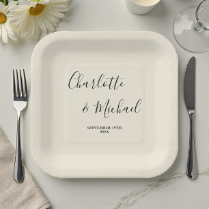 Elegante Natuurlijke Witte Script Minimalistische Papieren Bordje