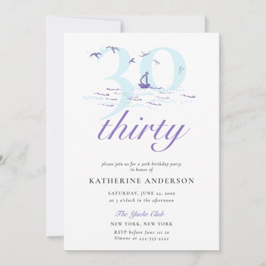 Elegante Nautical Stripes Boot Ocean 30th Verjaard Kaart (Voorkant)