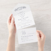 Elegante nautische botanische kam monogram bruilof all in one uitnodiging (Afscheurbaar)