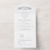 Elegante nautische botanische kam monogram bruilof all in one uitnodiging (Binnen)
