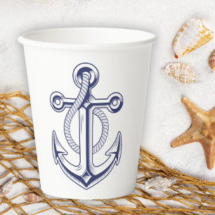 Elegante nautische bruiloft zeeman marine blauw an papieren bekers
