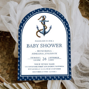 Elegante Nautische Donkerblauwe Anker Baby Borrel Kaart
