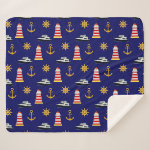 Elegante Nautische Pictogrammen op Marineblauw Sherpa Deken